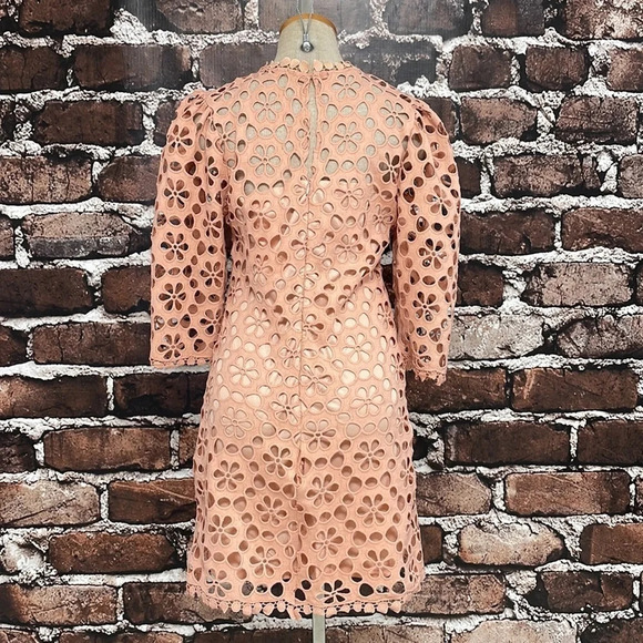 Just Me Lattice Dress NWT Long Sleeve Cut Out Floral Midi Pink Size Medium M - Picture 10 of 17